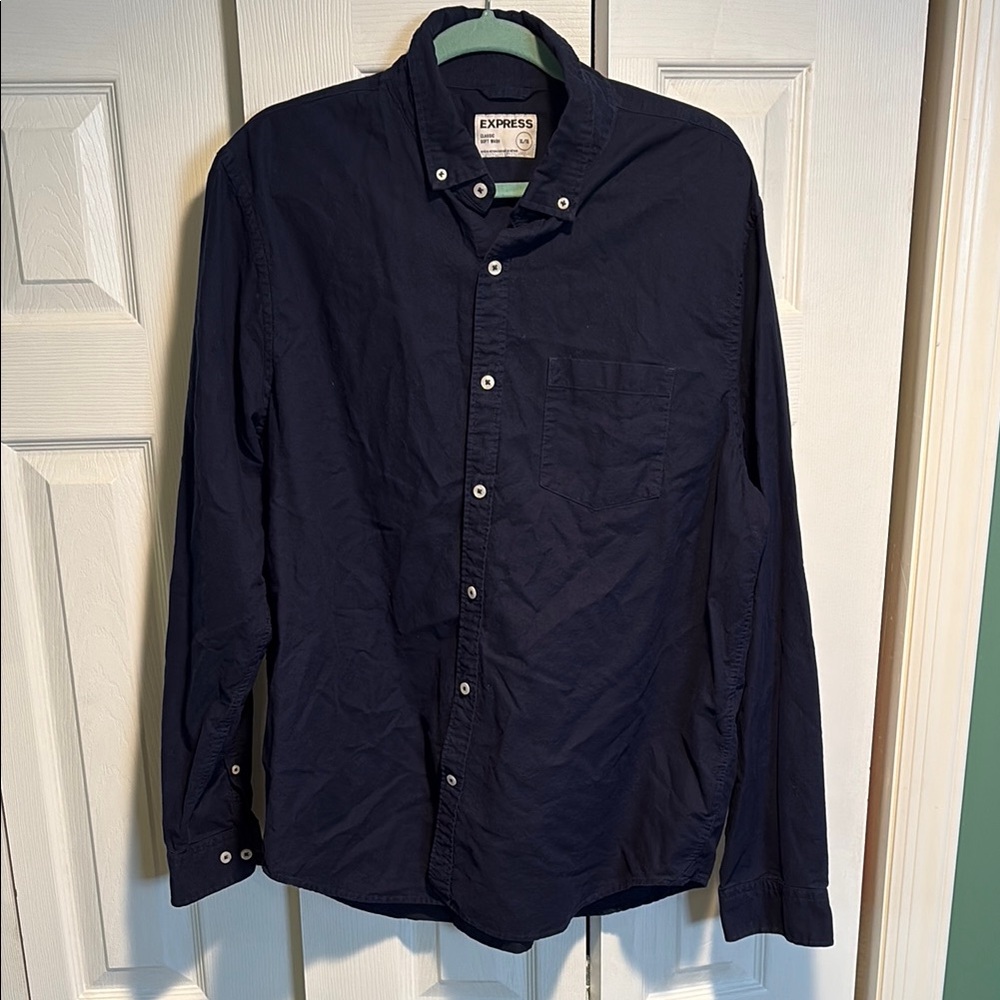 Express Men’s Navy Button-Down Long Sleeve Shirt